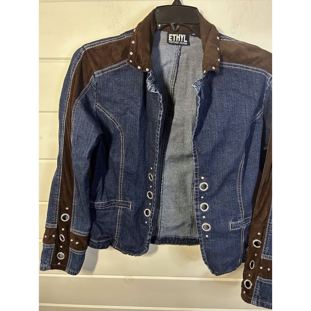Ethyl Vintage Denim Jacket Embellished Rhinestones Size Medium